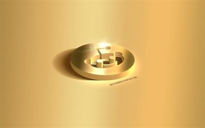 شعار الذهب 3D رديت, شعار Reddit, الذهب الخلفية, رديت, التواصل الاجتماعى, فن ثلاثي الأبعاد