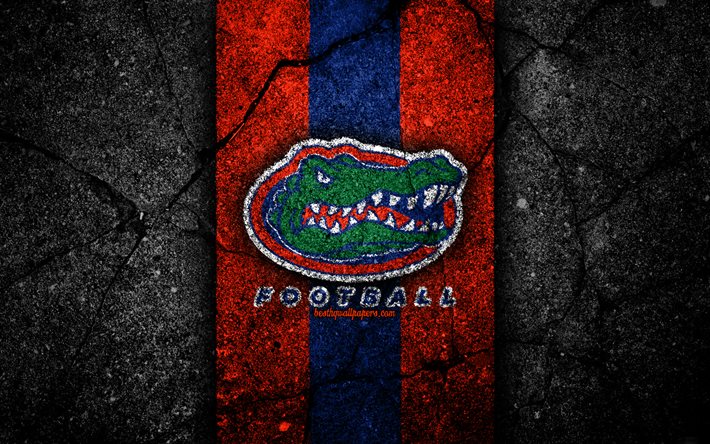 Florida Gators, 4k, time de futebol americano, NCAA, pedra azul laranja, EUA, textura de asfalto, futebol americano, logotipo da Florida Gators
