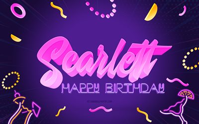 Happy Birthday Scarlett, 4k, Purple Party Background, Scarlett, creative art, Happy Scarlett birthday, Scarlett name, Scarlett Birthday, Birthday Party Background