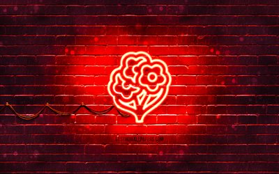 Flower bouquet neon icon, 4k, red background, neon symbols, Flower bouquet, neon icons, Flower bouquet sign, neon flowers, nature signs, Flower bouquet icon, nature icons