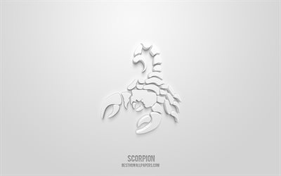 Scorpion 3d icon, white background, 3d symbols, Scorpion, Animals icons, 3d icons, Scorpion sign, Animals 3d icons
