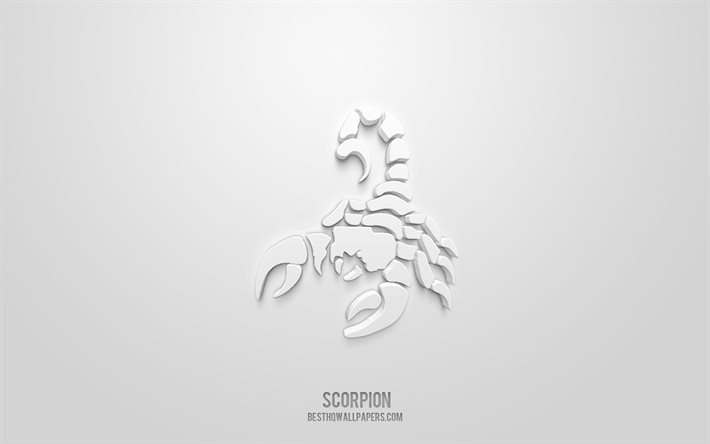 skorpion 3d symbol, wei&#223;er hintergrund, 3d-symbole, skorpion, tiere symbole, skorpion-zeichen, tiere 3d-symbole