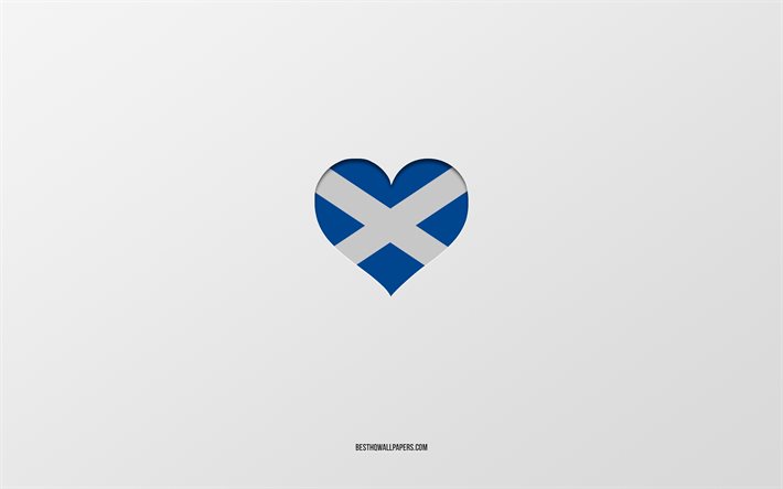 Eu amo a Esc&#243;cia, pa&#237;ses europeus, Esc&#243;cia, fundo cinza, cora&#231;&#227;o da bandeira da Esc&#243;cia, pa&#237;s favorito, Love Scotland