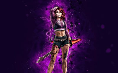 Rockerboy, 4k, n&#233;ons violets, Cyberpunk 2077, RPG, fan art, personnages Cyberpunk 2077, Rockerboy Cyberpunk