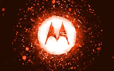 Motorola turuncu logosu, 4k, turuncu neon ışıkları, yaratıcı, turuncu soyut arka plan, Motorola logosu, markalar, Motorola