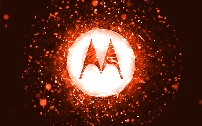 Motorola orange logotyp, 4k, orange neonljus, kreativ, orange abstrakt bakgrund, Motorola logotyp, varum&#228;rken, Motorola