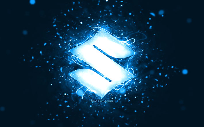 suzuki blaues logo, 4k, blaue neonlichter, kreativer, blauer abstrakter hintergrund, suzuki-logo, automarken, suzuki