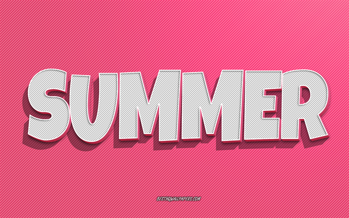 Sommar, rosa linjer bakgrund, tapeter med namn, sommarnamn, kvinnliga namn, sommarh&#228;lsningskort, streckteckning, bild med sommarnamn