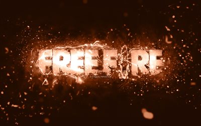 Garena Free Fire ruskea logo, 4k, ruskeat neonvalot, luova, ruskea abstrakti tausta, Garena Free Fire -logo, online-pelit, Free Fire -logo, Garena Free Fire