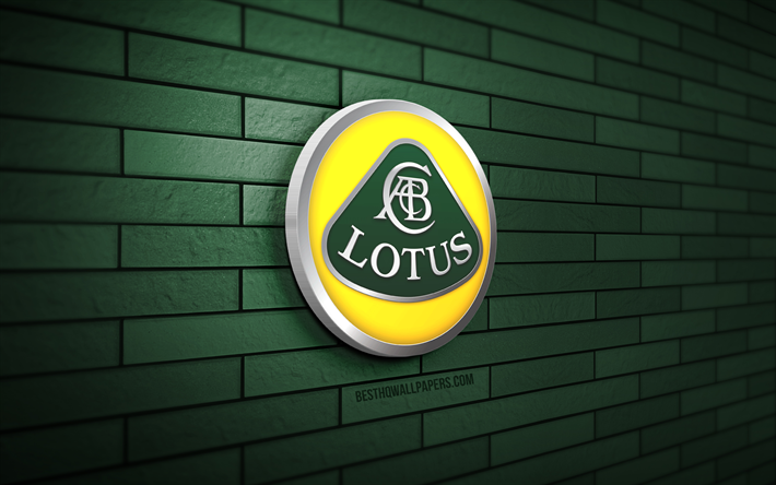 Logo Lotus 3D, 4K, mur de briques gris, cr&#233;atif, marques de voitures, logo Lotus, art 3D, Lotus