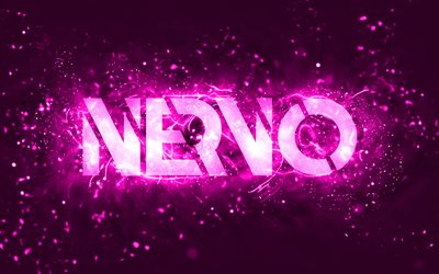Nervo purple logo, 4k, Australian DJs, purple neon lights, Olivia Nervo, Miriam Nervo, purple abstract background, Nick van de Wall, Nervo logo, music stars, Nervo