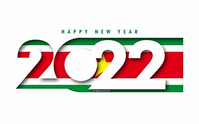 Happy New Year 2022 Suriname, white background, Suriname 2022, Suriname 2022 New Year, 2022 concepts, Suriname, Flag of Suriname