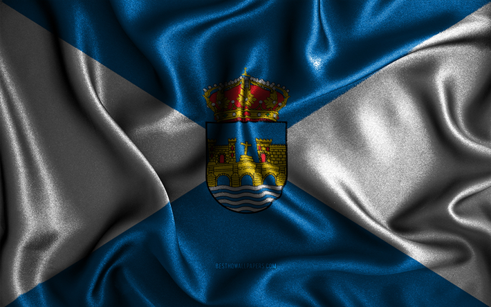 Pontevedran lippu, 4k, silkki aaltoilevat liput, espanjalaiset kaupungit, Pontevedran p&#228;iv&#228;, kangasliput, 3D-taide, Pontevedra, Espanjan kaupungit, Pontevedra 3D lippu