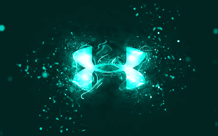 Under Armour turquoise logo, 4k, turquoise neon lights, creative, turquoise abstract background, Under Armour logo, brands, Under Armour
