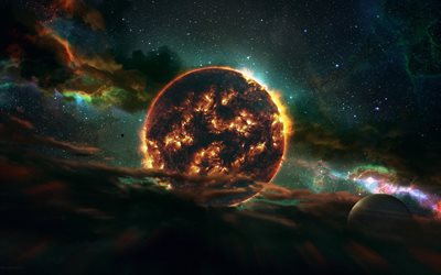 fire planet, solar system, galaxy, planets, universe, sci-fi