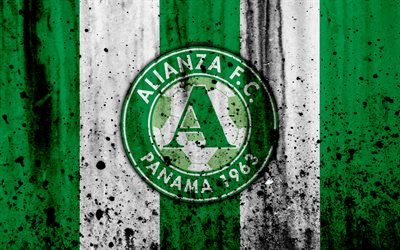FC Alianza, 4k, grunge, Liga Panamena, logo, club de football, le Panama, Alianza, football, LPF, texture de pierre, Alianza FC