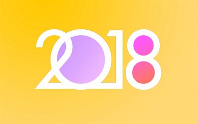 Happy New Year, 2018, abstraction, yellow background, numbers, 2018 concepts