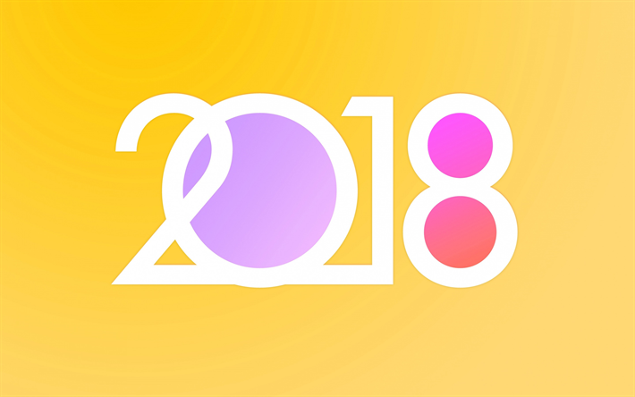 Happy New Year, 2018, abstraction, yellow background, numbers, 2018 concepts