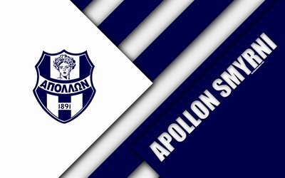 Apollon Smyrni FC, Atina, 4k, mavi beyaz soyutlama, logo, malzeme tasarımı, Yunan Futbol Kul&#252;b&#252;, S&#252;per Lig, Yunanistan, Superleague Greece