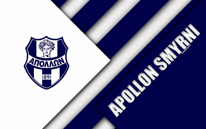 Apollon Smyrni FC, Atene, 4k, blu, bianco astrazione, il logo, il design dei materiali, greco di calcio per club, supercoppa di Lega, la Grecia, la Superleague Grecia