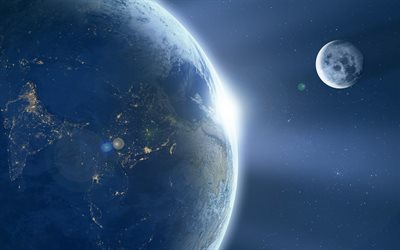 الأرض, الفضاء, الشهر, الأرض الساتلية, النجوم, النظام الشمسي, 4k
