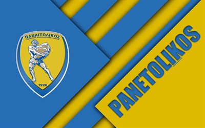 Panetolikos FC, 4k, الأصفر الأزرق التجريد, شعار, تصميم المواد, اليوناني لكرة القدم, الدوري الممتاز, أغرينيو, اليونان, Superleague اليونان