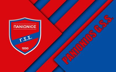 Panionios GSS, 4k, red blue abstraction, Panionios logo, material design, Greek football club, Super League, Nea Smirni, Greece, Superleague Greece