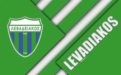Levadiakos FC, 4k, الأخضر التجريد, شعار, تصميم المواد, اليوناني لكرة القدم, الدوري الممتاز, Levadia, اليونان, Superleague اليونان