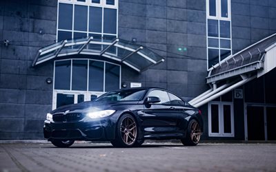 BMW M4, 2017, black sports coupe, black m4, tuning M4, bronze wheels, LED, F83, BMW