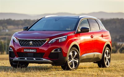 Peugeot 3008, 2017, rouge nouveau crossover, de nouvelles voitures, de rouge 3008, Peugeot