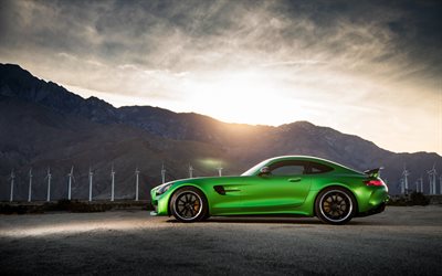 4k, Mercedes-AMG GT R, sunset, 2018 cars, supercars, Mercedes