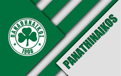 Panathinaikos FC, Athens, 4k, green white abstraction, logo, material design, Greek football club, Super League, Greece, Superleague Greece