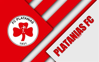 Platanias FC, 4k, red white abstraction, logo, material design, Greek football club, Super League, Platanias, Greece, Superleague Greece