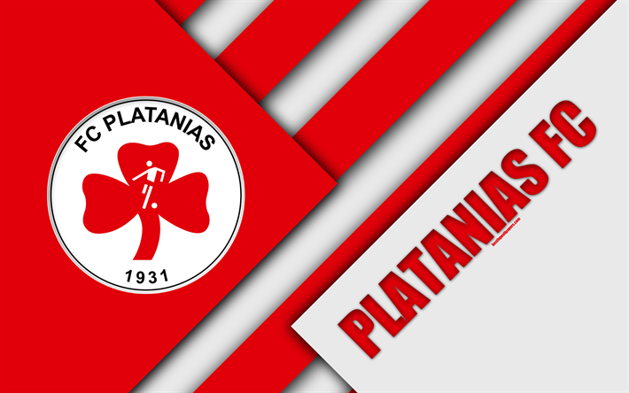 Platanias FC, 4k, الأحمر الأبيض التجريد, شعار, تصميم المواد, اليوناني لكرة القدم, الدوري الممتاز, Platanias, اليونان, Superleague اليونان