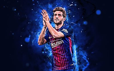 Sergi Roberto, spanish footballers, Barcelona FC, La Liga, FCB, Sergi Roberto Carnicer, Barca, football, neon lights, soccer, LaLiga