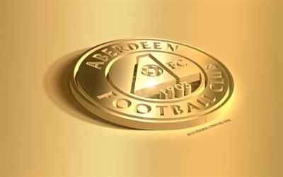 نادي أبردين, 3D الشعار الذهبي, الاسكتلندي لكرة القدم, 3D شعار, أبردين, اسكتلندا, الاسكتلندي الممتاز, الرياضية الذهبي شعار, كرة القدم, الذهبي الإبداعية الفن 3d