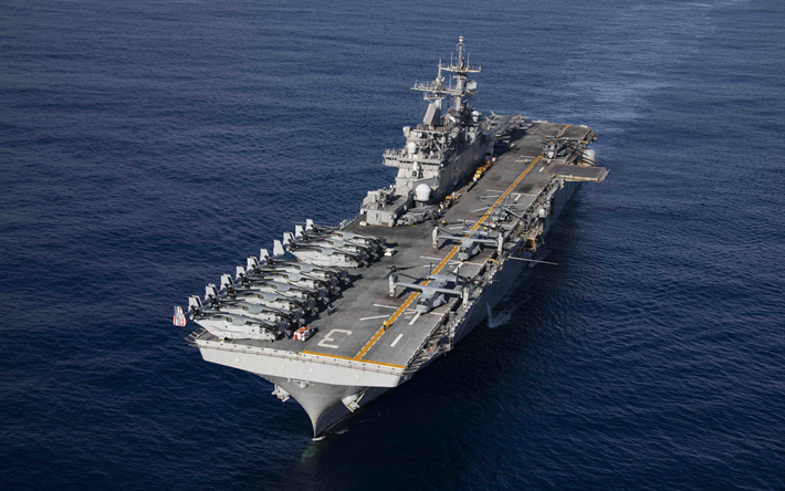 USS Kearsarge, LHD-3, amerikansk lands&#228;ttningsfartyg, Wasp-klass, US Navy, Ocean, USA, Bell Boeing V-22 Osprey