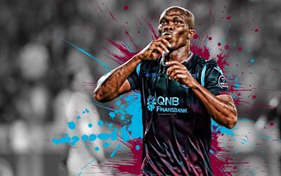 Anthony Nwakaeme, 4k, Nigerian football player, Trabzonspor, striker, burgundy blue paint splashes, creative art, Turkey, football, grunge art, Nwakaeme