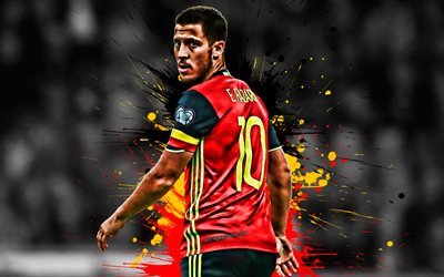 Eden Hazard, 4k, Belgien landslaget, kreativ konst, Belgisk fotboll spelare, attackerande mittf&#228;ltare, kreativa flagg, splash f&#228;rger, Belgien, fotboll, Risk