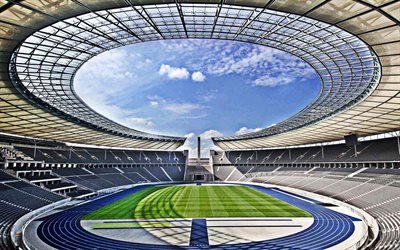 Olympiastadion Berlin, Alman Futbol Stadyumu, Futbol sahası, modern spor salonu, Berlin, Almanya, Hertha BSC Stadyumu