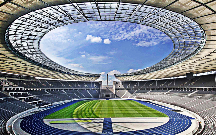 olympiastadion berlin, fussball stadion, football-feld, modernen sport-arena, berlin, deutschland, hertha bsc stadion