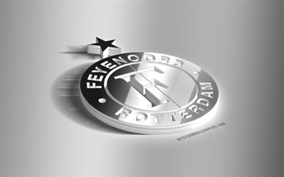 Feyenoord Rotterdam, 3D-ter&#228;s logo, Hollantilainen jalkapalloseura, 3D-tunnus, Rotterdam, Alankomaat, Eredivisie, Premier Division, Feyenoord metalli-tunnus, jalkapallo, luova 3d art