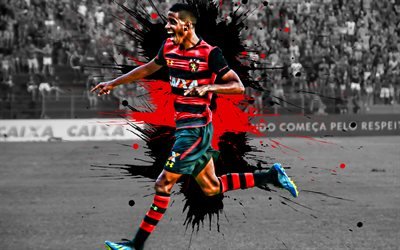 Gabriel, 4k, Brazilian football player, Sport Club do Recife, striker, red-black paint splashes, creative art, Serie A, Brazil, football, grunge art, Gabriel Santana Pinto, Recife