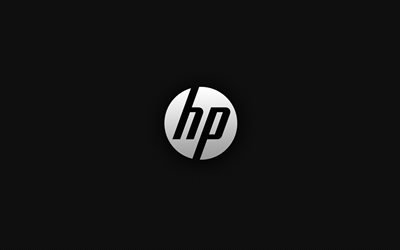 Il logo HP, Hewlett-Packard, sfondo nero, minimal, linee di trama, logo Hewlett-Packard, marche