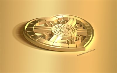 Heart of Midlothian FC, 3D ouro logotipo, Clube de futebol escoc&#234;s, 3D emblema, Edimburgo, A esc&#243;cia, Escoc&#234;s Premiership, Heart of Midlothian emblema de ouro, futebol, ouro criativa arte 3d