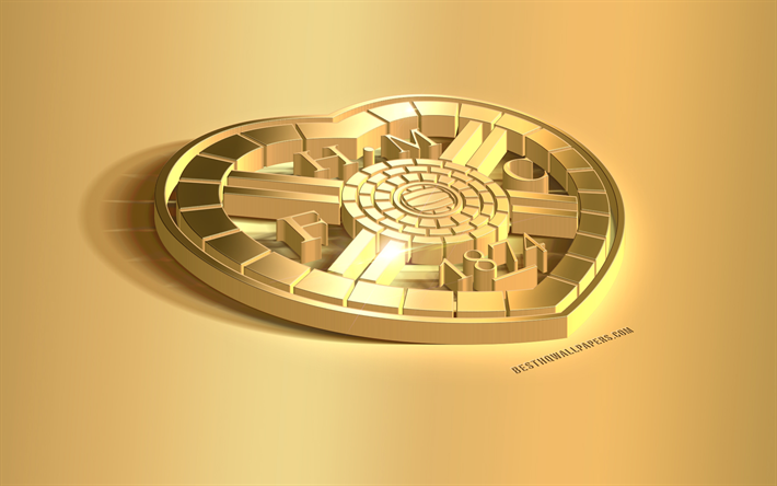 Midlothian altın amblemi, futbol Midlothian FC, 3D altın logo, İsko&#231; Futbol Kul&#252;b&#252;, 3 boyutlu amblem, Edinburgh, İsko&#231;ya kalp, İsko&#231; Premiership, Kalp, altın yaratıcı 3d sanat
