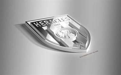 L&#39;Heracles Almelo, 3D acciaio logo, olandese football club, emblema 3D, Almelo, paesi Bassi, Eredivisie, il Premier Division, Eracle in metallo emblema, calcio, creativo, arte 3d