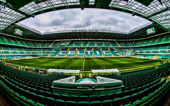 Celtic Park, HDR, football stadium, Celtic stadium, empty stadium, green tribunes, Celtic Arena, Glasgow, Scotland, Celtic FC