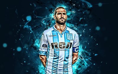 Lisandro, captain, Argentinean Superliga, Racing FC, soccer, AAAJ, Lisandro Lopez, neon lights, Argentinean footballers, Racing Club, abstract art