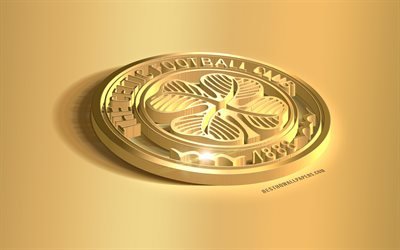 Celtic FC, 3D golden logo, Scottish football club, 3D emblem, Glasgow, Scotland, Scottish Premiership, Celtic FC golden emblem, football, golden creative 3d art
